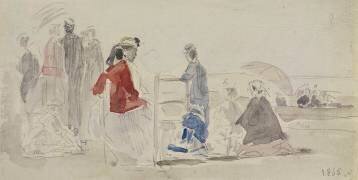 Plage avec des promeneurs (Eugène Boudin) - Muzeo.com