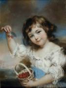 Portrait de petite fille, tenant des cerises (John Russell) - Muzeo.com