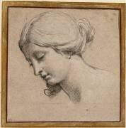 Tête de femme baissée aux cheveux relevés (Simon Vouet) - Muzeo.com