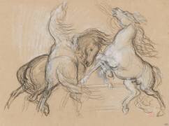 Trois chevaux cabrés et agités (Eugène Delacroix) - Muzeo.com