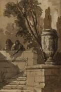 Vue d'un parc, escalier de pierre, vase (Pierre Lelu) - Muzeo.com