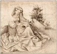 Jeune femme dans un paysage, jouant d'un orgue portatif (anonymous) - Muzeo.com