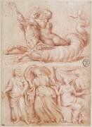 Monstre marin portant en croupe une nymphe ; un homme barbu et trois femmes (Raffaello) - Muzeo.com