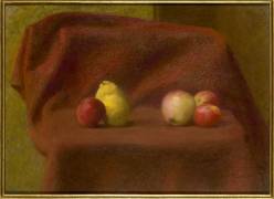 Pommes sur fond de draperie rouge (Jules Desbois) - Muzeo.com