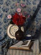 Dahlias rouges et livre ouvert (Félix Vallotton) - Muzeo.com