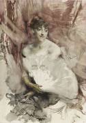 Femme à l'éventail, assise dans une loge : la comtesse de Rasti (?) (Giovanni Boldini) - Muzeo.com