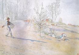 Johan carried the oats in a big open bag fastened by straps (Carl Larsson) - Muzeo.com