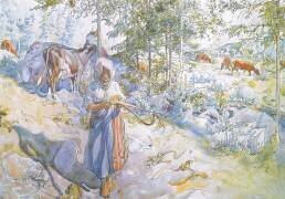 Last of all came little Kertsi with a willow twig to drive the cows (Carl Larsson) - Muzeo.com
