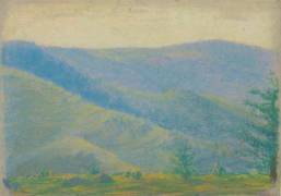 Paysage de montagne avec sapins au premier plan (François Garas) - Muzeo.com