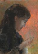 Portrait de madame Redon brodant (Odilon Redon) - Muzeo.com