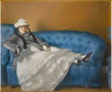 Portrait of Madame Edouard Manet on a blue sofa (Edouard Manet) - Muzeo.com
