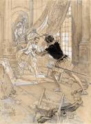 Projet d'illustration : scène de duel à l'épée (Daniel Vierge) - Muzeo.com