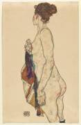 Standing Nude with a Patterned Robe (Egon Schiele) - Muzeo.com