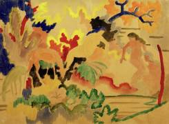 Three Nudes with Deer at the Water’s Edge (August Macke) - Muzeo.com