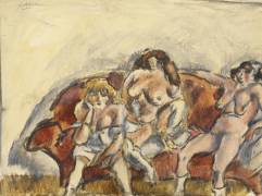 Three Women on a Red Sofa (Jules Pascin) - Muzeo.com