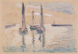 Trois barques à voiles à l'abri d'une jetée (Paul Signac) - Muzeo.com