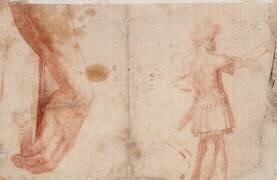 Etudes d'une main posée sur un livre et d'un guerrier debout (Daniele da Volterra) - Muzeo.com