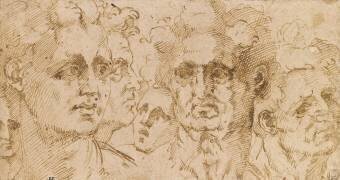 Feuille d'études : six têtes d'hommes (Baccio Bandinelli) - Muzeo.com