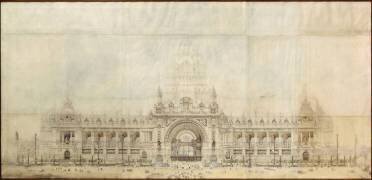 Projet pour le Grand Palais de l'Exposition Universelle de 1900 ; façade principale, élévation (Gustave Rives) - Muzeo.com