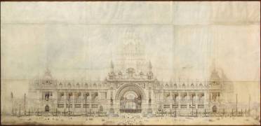 Projet pour le Grand Palais de l'Exposition Universelle de 1900 ; façade principale, élévation (Gustave Rives) - Muzeo.com