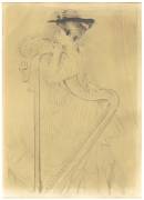 Mme Helleu avec une harpe (Paul César Helleu) - Muzeo.com