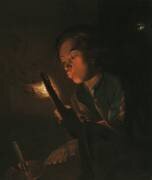 A Boy Blowing on an Ember (Godfried Schalcken) - Muzeo.com