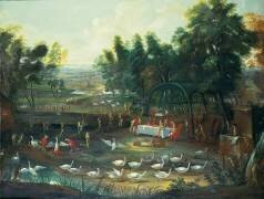 A fete champetre of foxes and swans (Jan van Kessel) - Muzeo.com