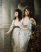 A Group Portrait of the Misses Sloper, full length, in White Dresses with Blue Sashes (Thomas Gainsborough) - Muzeo.com