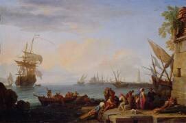 A Mediterranean sea port with figures and shipping (Joseph Vernet) - Muzeo.com