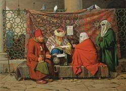 A Turkish Notary Drawing up a Marriage Contract in front of the Kilic Ali Pasha Mosque (Martinus Rorbye) - Muzeo.com