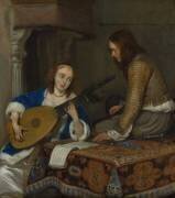 A Woman Playing the Theorbo-Luthe and a Cavalier (Gérard ter Borch) - Muzeo.com