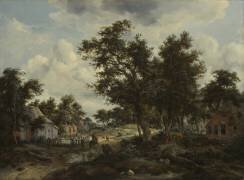 A Wooded Landscape with Travellers on a Path through a Hamlet (Meindert Hobbema) - Muzeo.com