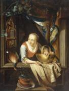 A Young Woman with a Basket of Apples at a Window (anonymous) - Muzeo.com