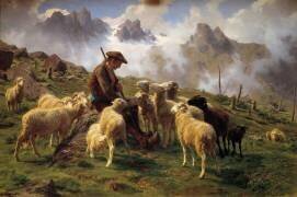 An Alpine Shepherd Giving Salt to His Sheep (Rosa Bonheur) - Muzeo.com