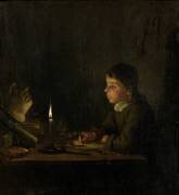 Boy Drawing by Candlelight (Godfried Schalcken) - Muzeo.com