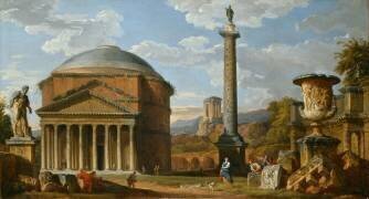Capriccio of Roman Ruins with the Pantheon (Giovanni Paolo Pannini) - Muzeo.com