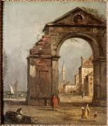 Caprice avec arc triomphal en ruine et paysage au bord de la lagune (Francesco Guardi) - Muzeo.com
