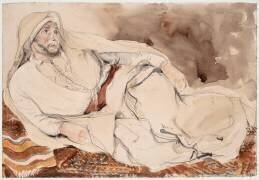 Cheik arabe couché sur un tapis (Eugène Delacroix) - Muzeo.com