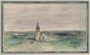 Church and Village in the Middle of a Field (Louis Adolphe Hervier) - Muzeo.com