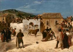 Course de taureaux ou Novillada à l'Escurial (Alfred Dehodencq) - Muzeo.com