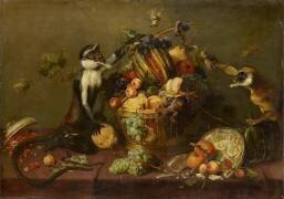 Deux singes pillant une corbeille de fruits (Frans Snyders) - Muzeo.com
