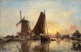 En Hollande, les barques près du moulin (Johan Barthold Jongkind) - Muzeo.com