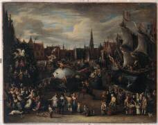 Fête traditionnelle à Anvers avec le géant Druon Antigon (Alexander van Bredael) - Muzeo.com