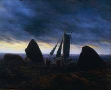 Fishing Boat Passing Figures on a beach by the Baltic (Caspar David Friedrich) - Muzeo.com