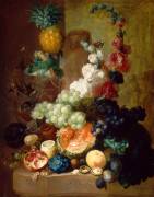 Fleurs et fruits sur une corniche de pierre (Jan van Os) - Muzeo.com