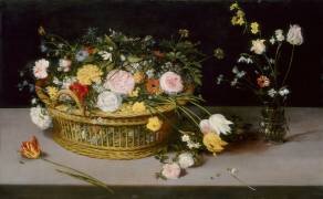 Flowers in a Basket and a Vase (Jan Brueghel the Elder) - Muzeo.com