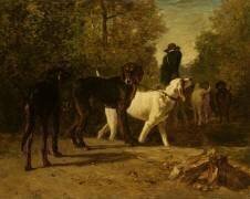 Garde-chasse conduisant ses chiens dans la forêt (Constant Troyon) - Muzeo.com
