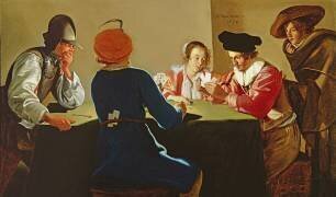 Interior with soldiers playing cards (Jacob van Oost the Elder) - Muzeo.com