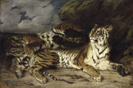 Jeune tigre jouant avec sa mère (Eugène Delacroix) - Muzeo.com