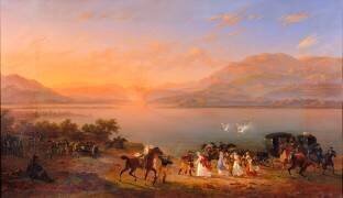 Joséphine de Beauharnais passant sur les rives du lac de Garde, est canonnée par des Bateaux autrich (Hippolyte Lecomte) - Muzeo.com